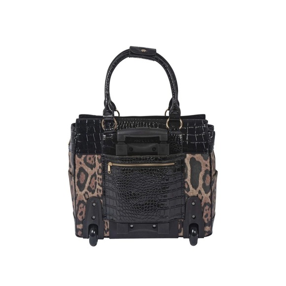 JKM London Leopard Leather Rolling Laptop Tote Bag iPad Tablet Briefcase TRAVEL - Picture 5 of 5